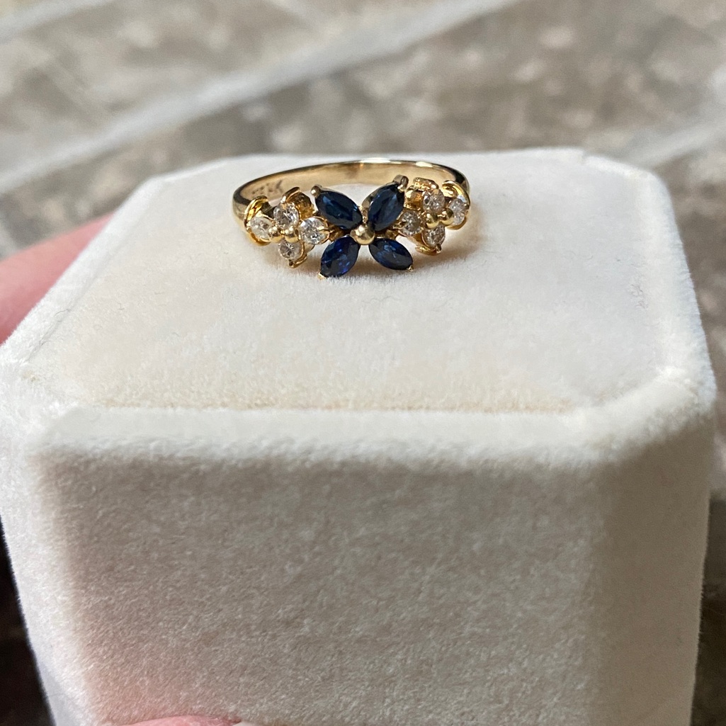Genuine 14kt Gold Diamond Sapphire Ring
